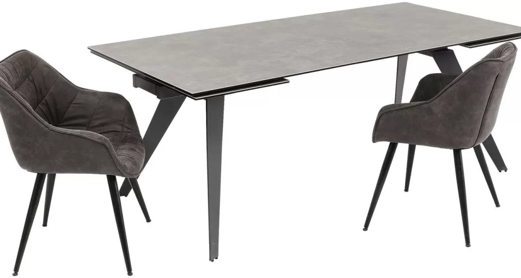 Table extensible Amsterdam Dark - Design modulable 200 cm (2x45 + 110) x 100 cm - KARE Collection Urbaine 

Surface mélaminé résistant aux rayures, piètement métal brossé. Configuration flexible pour salle à manger ou bureau. Dimensions totales : longueur 200 cm / profondeur 100 cm. Modules d'extension latéraux de 45 cm. Style contemporain à inspiration néerlandaise. Parfaite pour espaces modernes.
