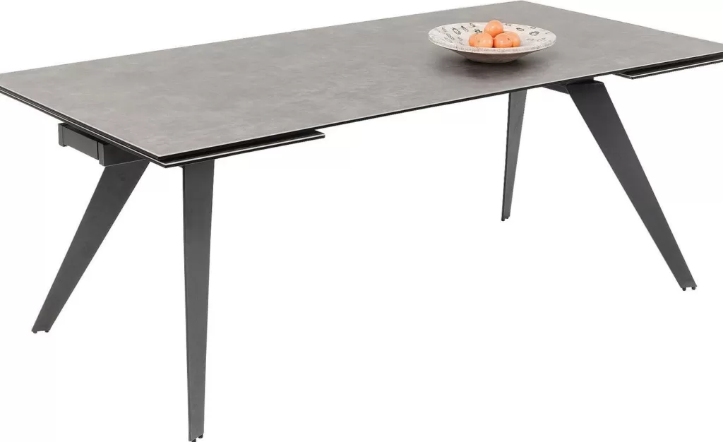 Table extensible Amsterdam Dark - Design modulable 200 cm (2x45 + 110) x 100 cm - KARE Collection Urbaine 

Surface mélaminé résistant aux rayures, piètement métal brossé. Configuration flexible pour salle à manger ou bureau. Dimensions totales : longueur 200 cm / profondeur 100 cm. Modules d'extension latéraux de 45 cm. Style contemporain à inspiration néerlandaise. Parfaite pour espaces modernes.