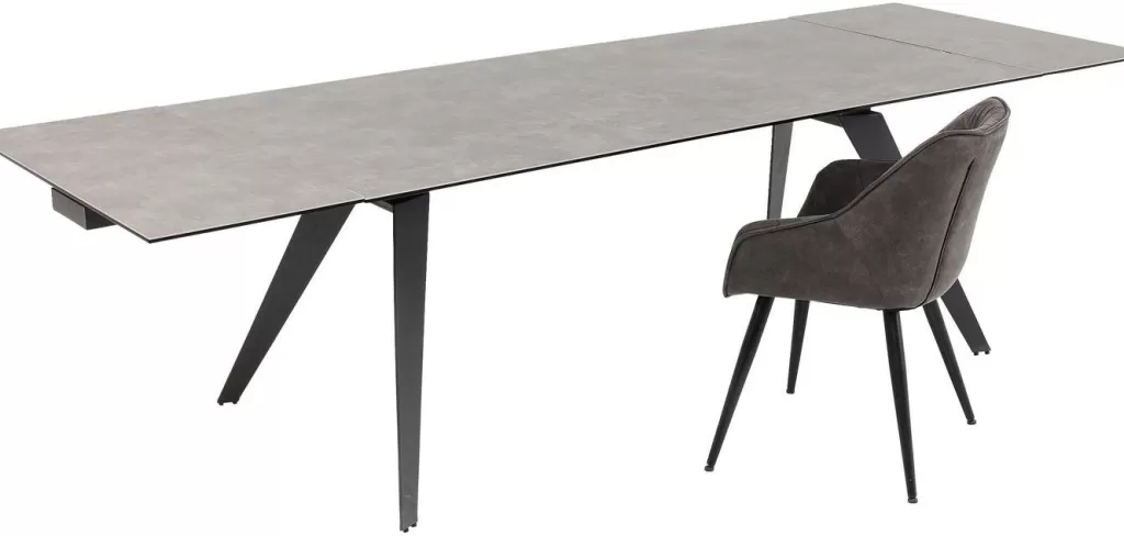 Table extensible Amsterdam Dark - Design modulable 200 cm (2x45 + 110) x 100 cm - KARE Collection Urbaine 

Surface mélaminé résistant aux rayures, piètement métal brossé. Configuration flexible pour salle à manger ou bureau. Dimensions totales : longueur 200 cm / profondeur 100 cm. Modules d'extension latéraux de 45 cm. Style contemporain à inspiration néerlandaise. Parfaite pour espaces modernes.
