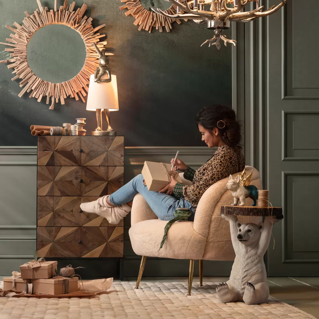 Table d'Appoint Design Ours Polaire Élégante - Collection Animalière KARE, Diamètre 37 cm