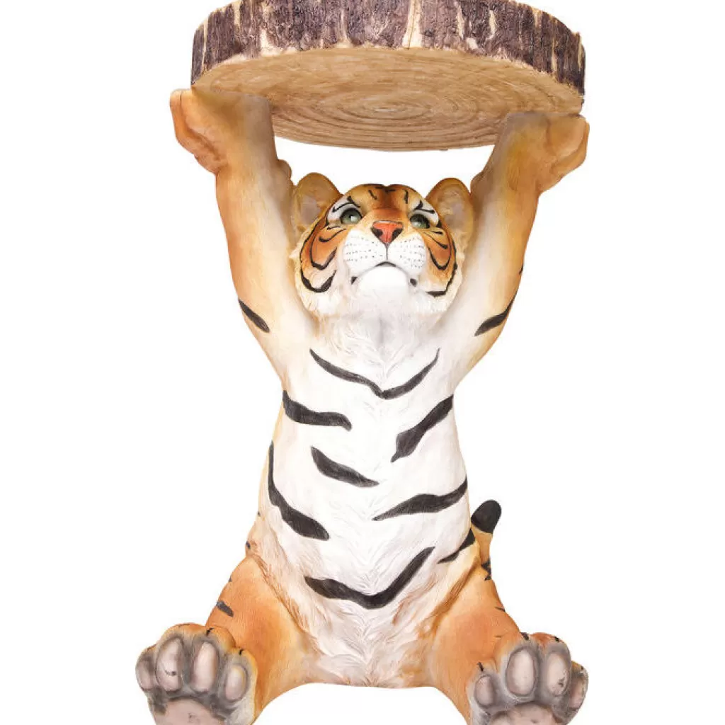 KARE Design - Table Basse Animal Tigre en Métal, Design Scandinave avec Motif Félin - Diamètre 35 cm (Moderne Table d'Appoint pour Salon Élégante)