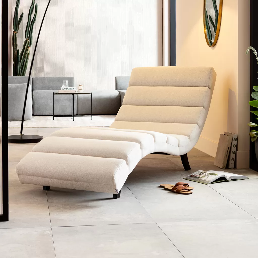 Fauteuil Relax Balou - Design Scandinave en Tissu Crème, 190 cm de Largeur - Collection KARE