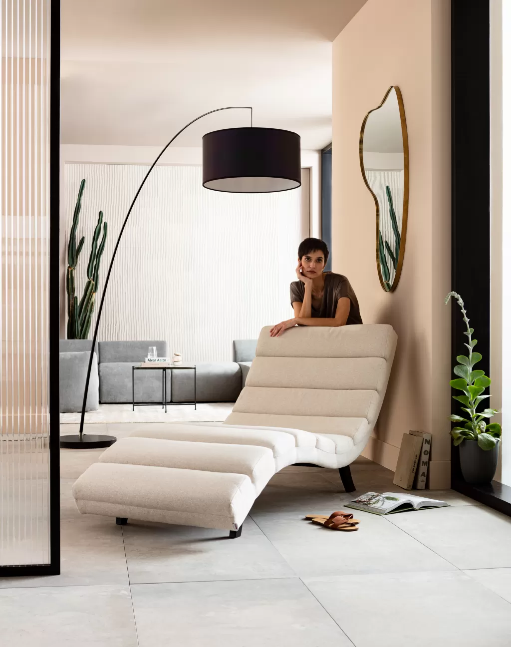 Fauteuil Relax Balou - Design Scandinave en Tissu Crème, 190 cm de Largeur - Collection KARE