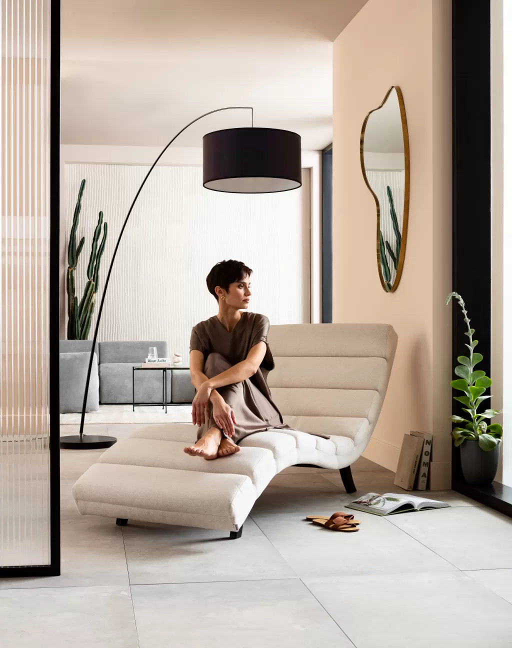 Fauteuil Relax Balou - Design Scandinave en Tissu Crème, 190 cm de Largeur - Collection KARE