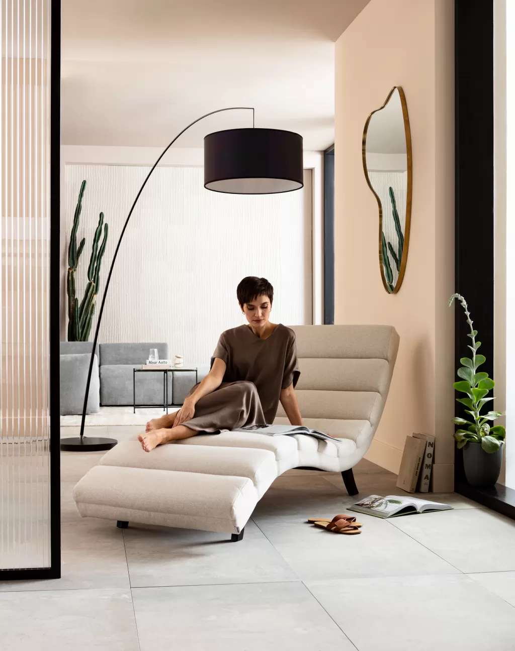 Fauteuil Relax Balou - Design Scandinave en Tissu Crème, 190 cm de Largeur - Collection KARE