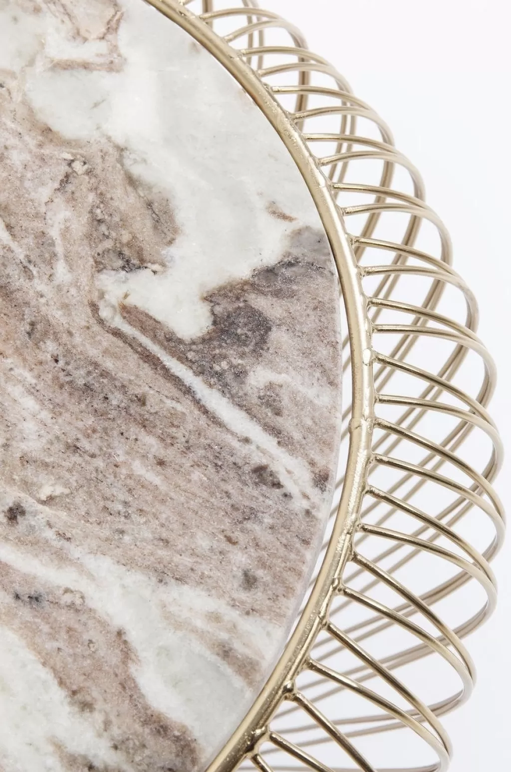 Table d'appoint design Beam par KARE - Plateau marbre gris veiné, piètement laiton vieilli, diamètre 43 cm