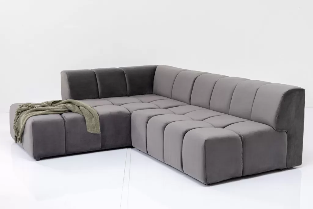 Canapé d'angle velours gris Belami par KARE Design - Modèle gauche, élégant et confortable