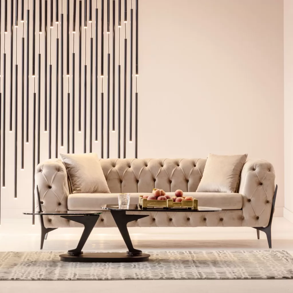 Canapé design élégant 2 places « Bellissima » en velours beige - Collection KARE, longueur 200 cm