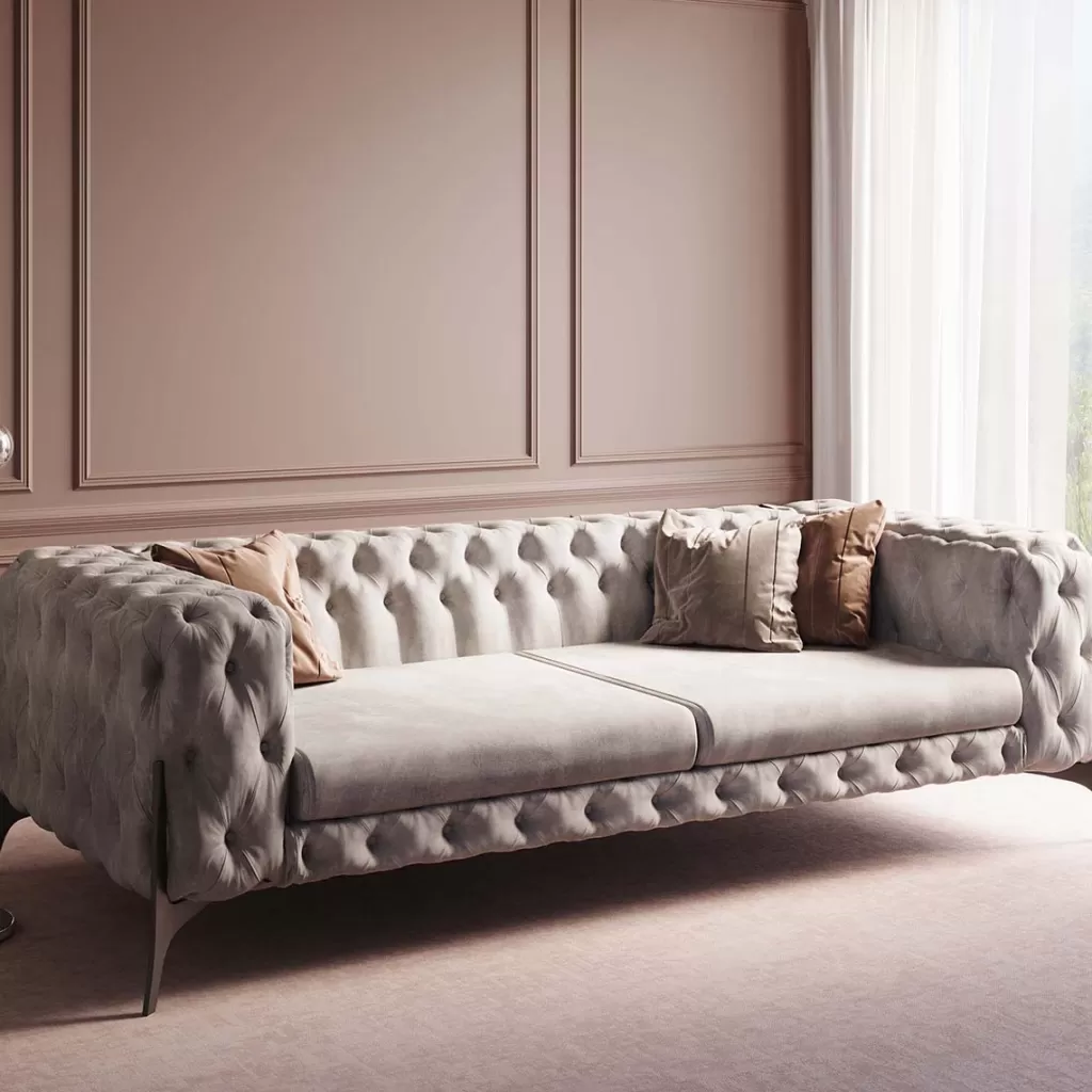 Canapé 3 places Bellissima en velours beige – Design élégant KARE, 240 cm