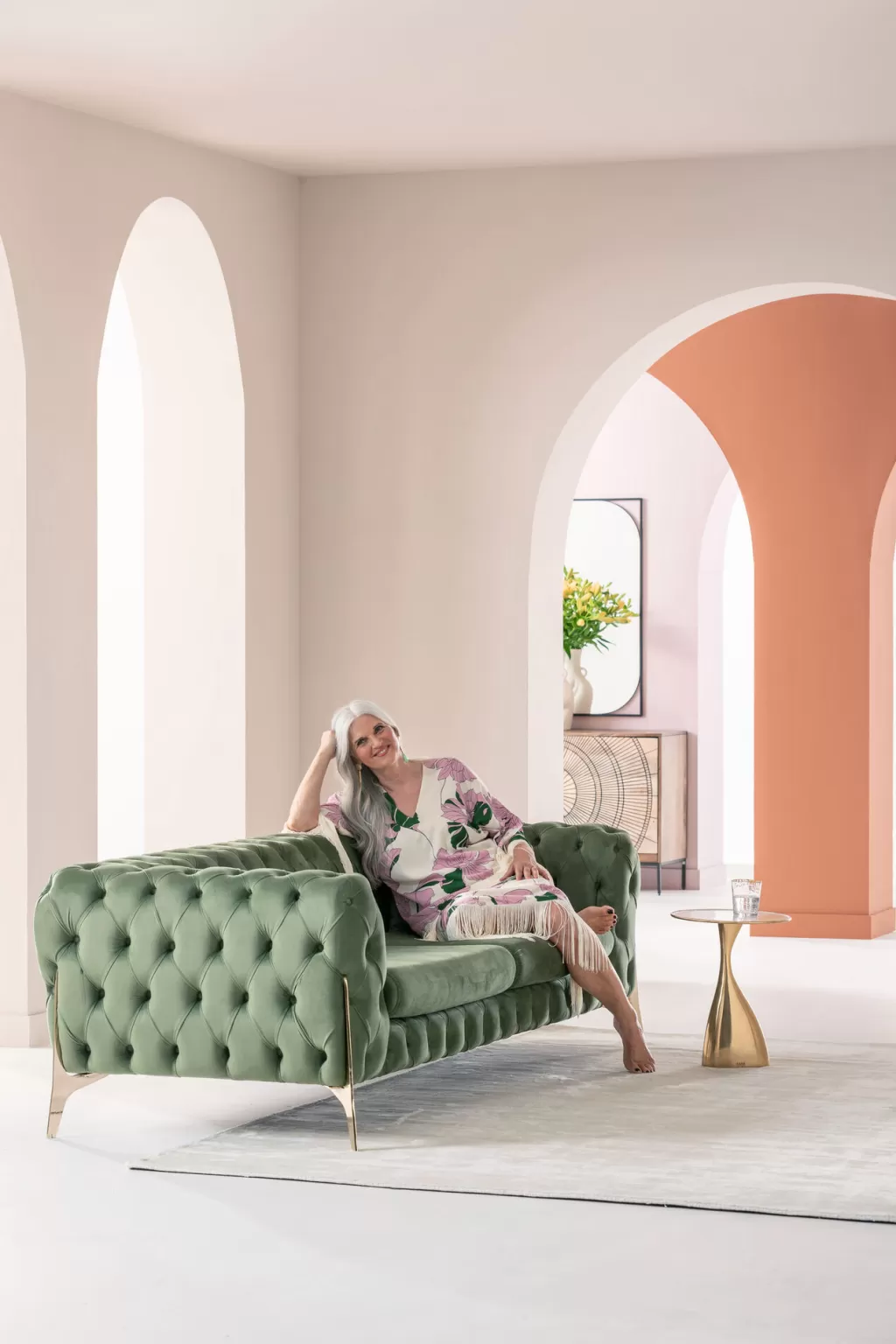 Canapé 3 places Bellissima en velours vert émeraude - Design moderne et élégant par KARE Design, 240 cm