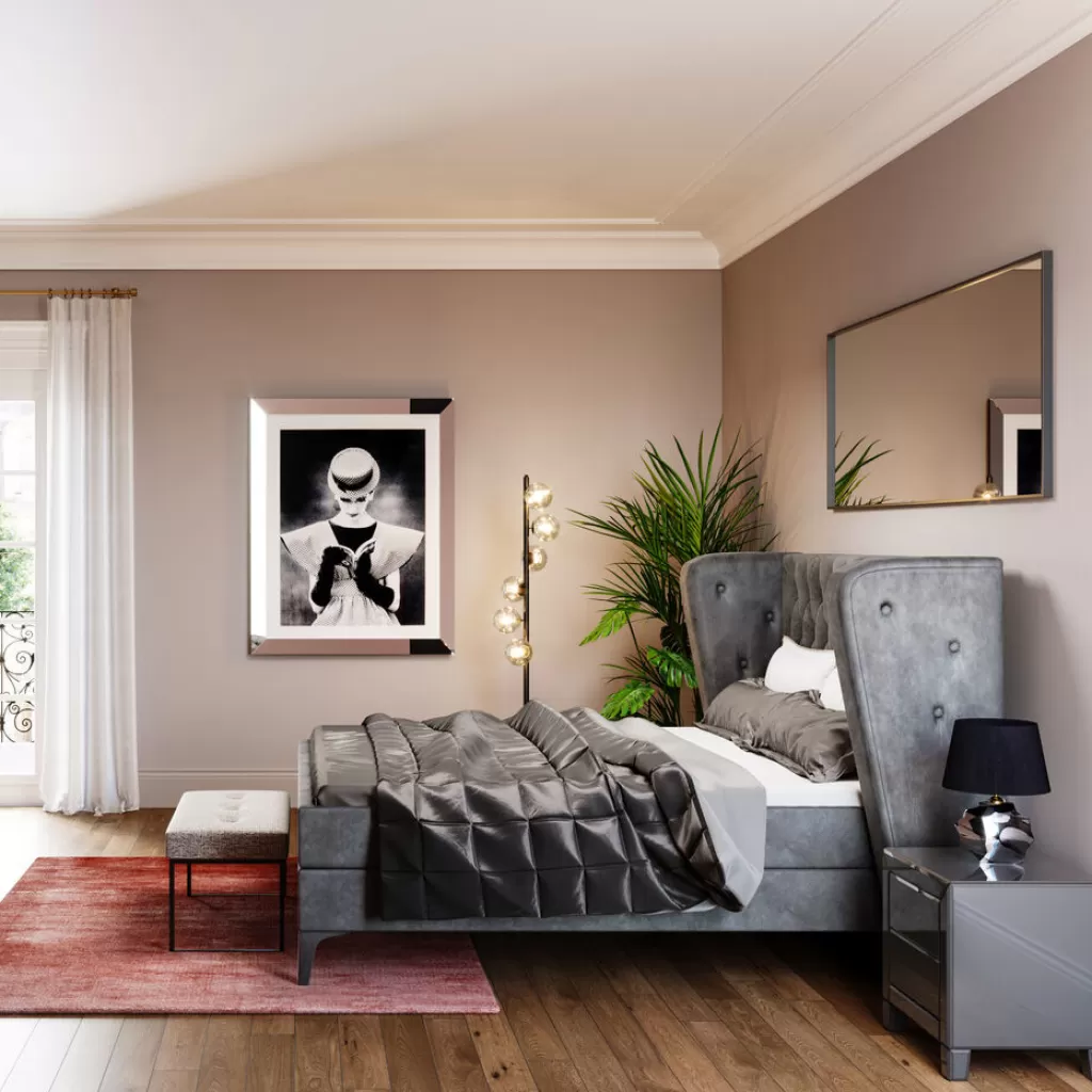 Lit double design Benito gris lune 180x200 cm - Collection exclusive par KARE Design