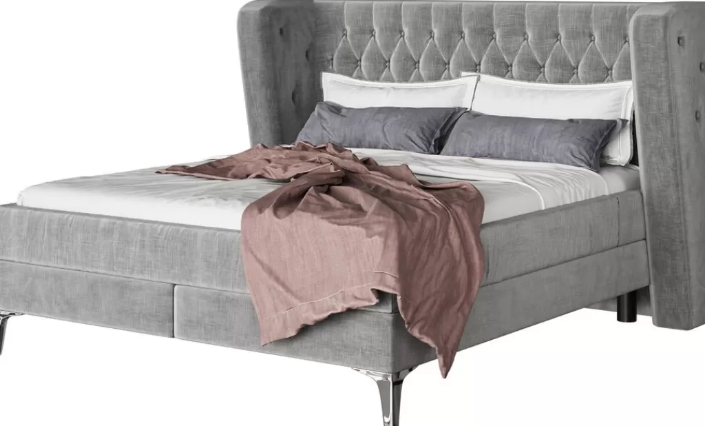 Lit double design Benito gris lune 180x200 cm - Collection exclusive par KARE Design