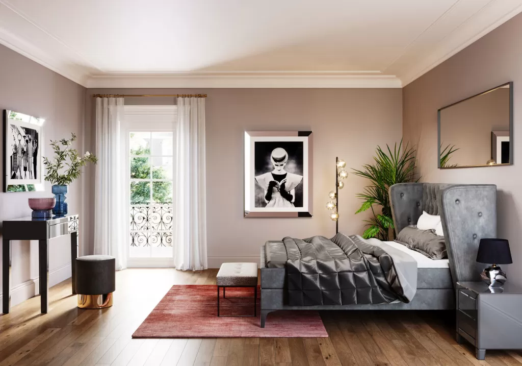 Lit double design Benito gris lune 180x200 cm - Collection exclusive par KARE Design