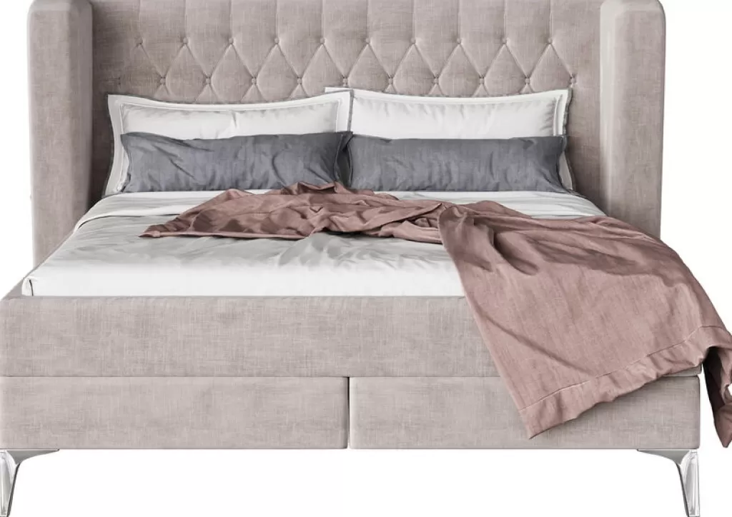 Lit design Benito Moon 200x200 cm - Structure en bois massif avec tête de lit rembourrée, tissu gris anthracite (Collection KARE)