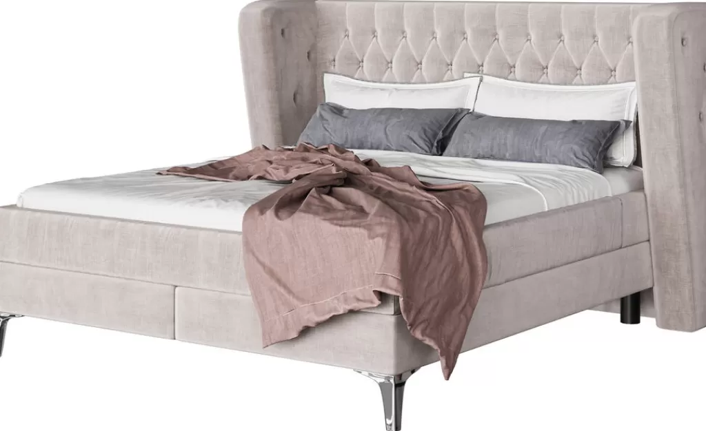 Lit design Benito Moon 200x200 cm - Structure en bois massif avec tête de lit rembourrée, tissu gris anthracite (Collection KARE)