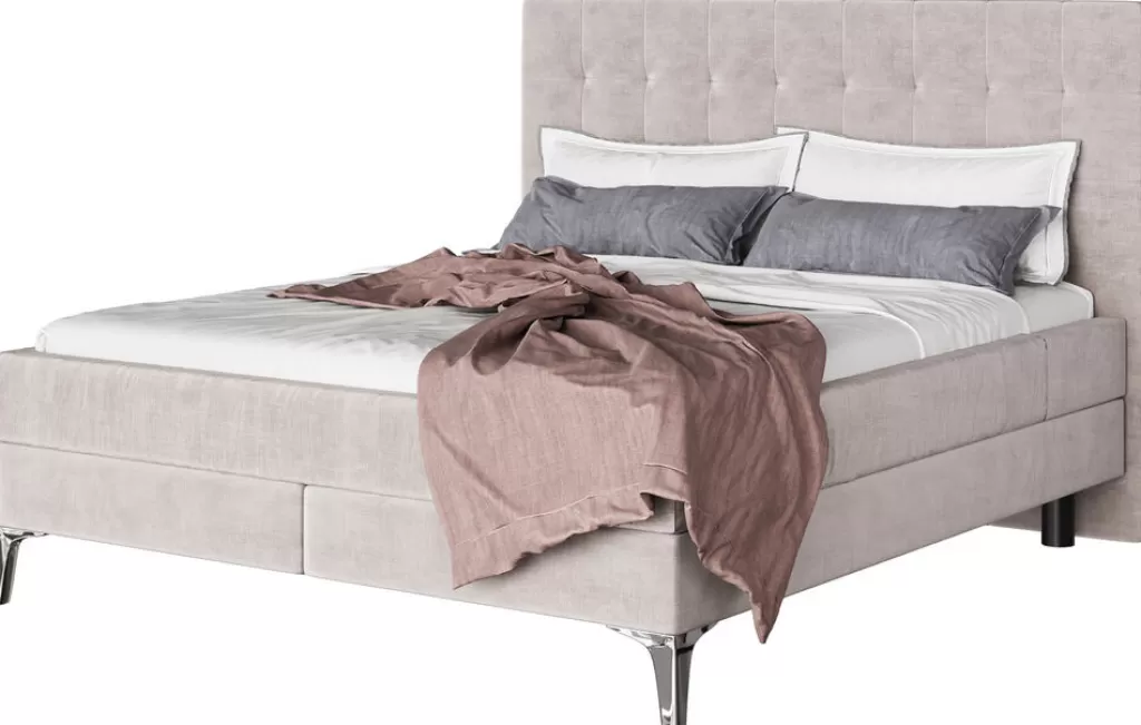 Lit double design Benito Star en velours texturé - Modèle KARE crème 180x200 cm - Structure élégante pour un sommeil royal