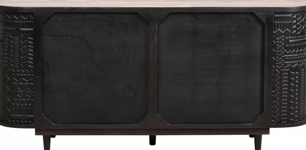 Tapis design en laine bérbère contemporain - Bois de manguier teinté noir - 160 x 75 cm - Collection KARE Édition Spéciale