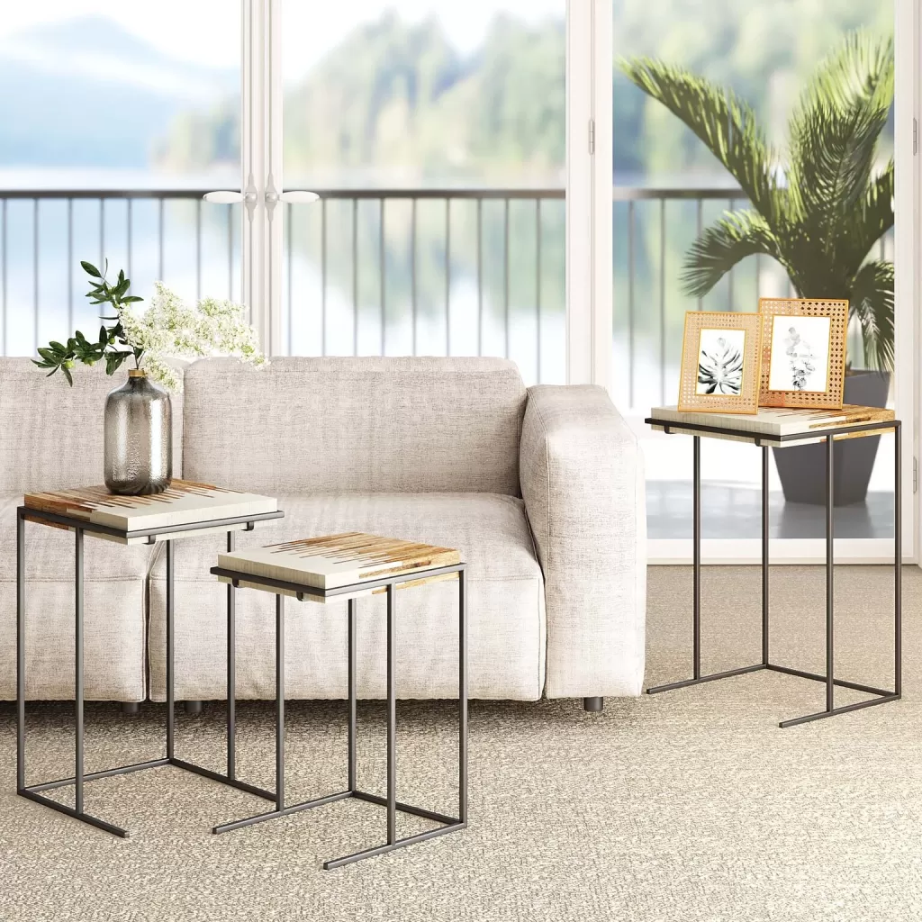 KARE Design – Collection Bora Bora | Lot de 3 tables d'appoint design pour salon – Style contemporain tropical