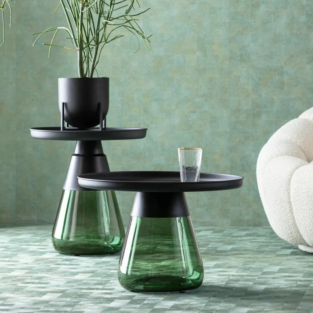 Table d'appoint design BOTTIGLIA – Élégance verte & noire – Diamètre 50 cm – Pièce maîtresse pour salon contemporain