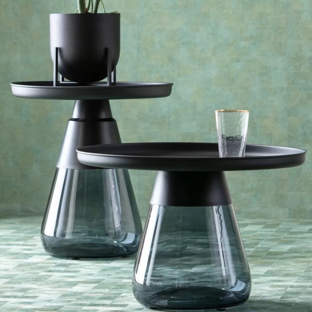 KARE Design - Table d'appoint fumée Bottiglia | Noir sophistiqué Ø60 cm pour salon contemporain