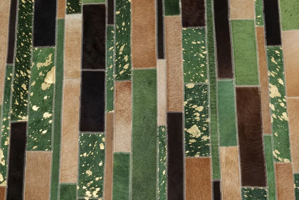 Tapis design en cuir véritable KARE - Motif brique émaillé, Vert forêt 180x120 cm - Décoration contemporaine pour intérieur épuré