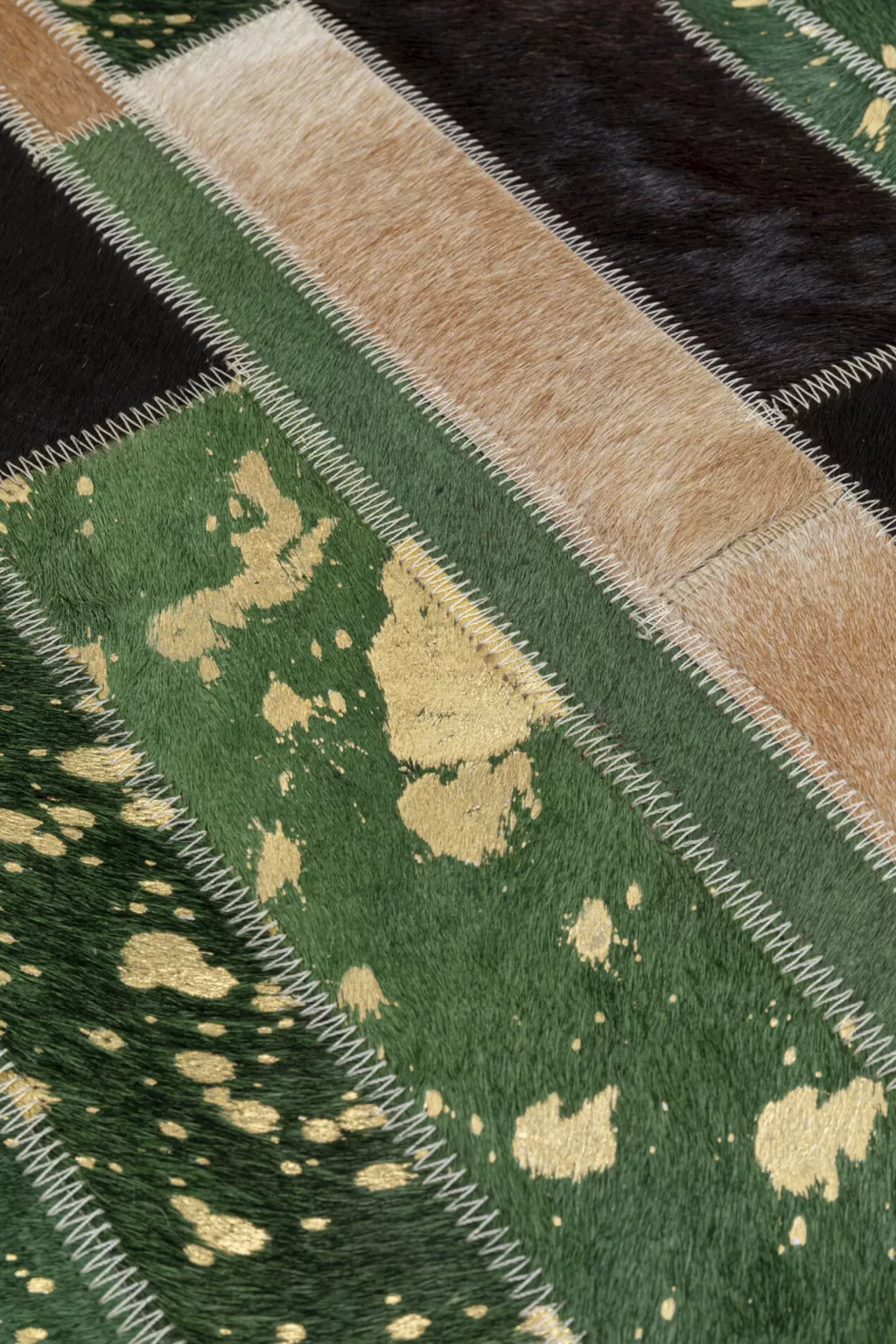Tapis design en cuir véritable KARE - Motif brique émaillé, Vert forêt 180x120 cm - Décoration contemporaine pour intérieur épuré