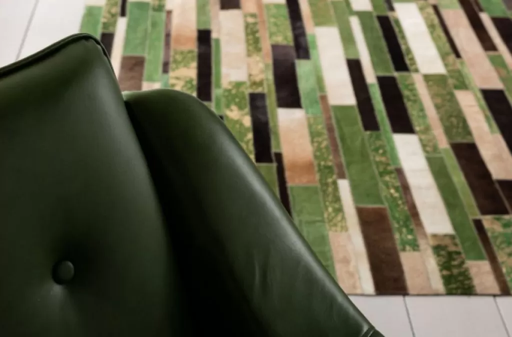 Tapis design moderne KARE - Motif Brique, Vert Sapin (170 x 240 cm)