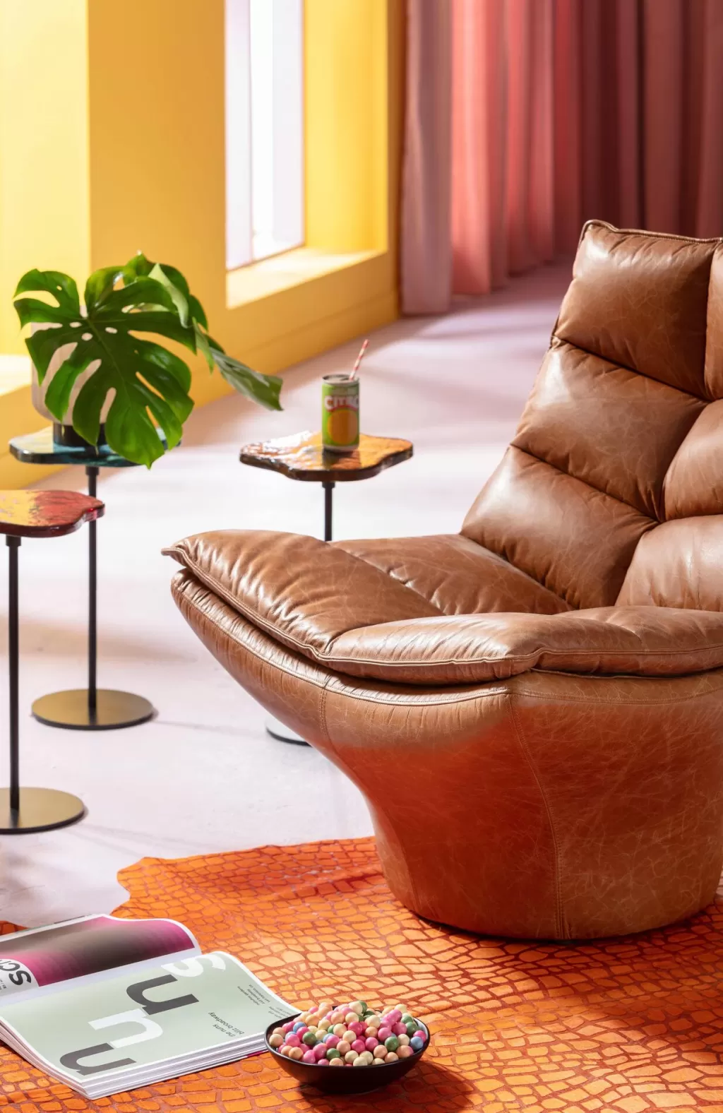 KARE Design - Fauteuil Bridge en Cuir Patiné Brun, Assise Ergonomique pour Salon Cosy