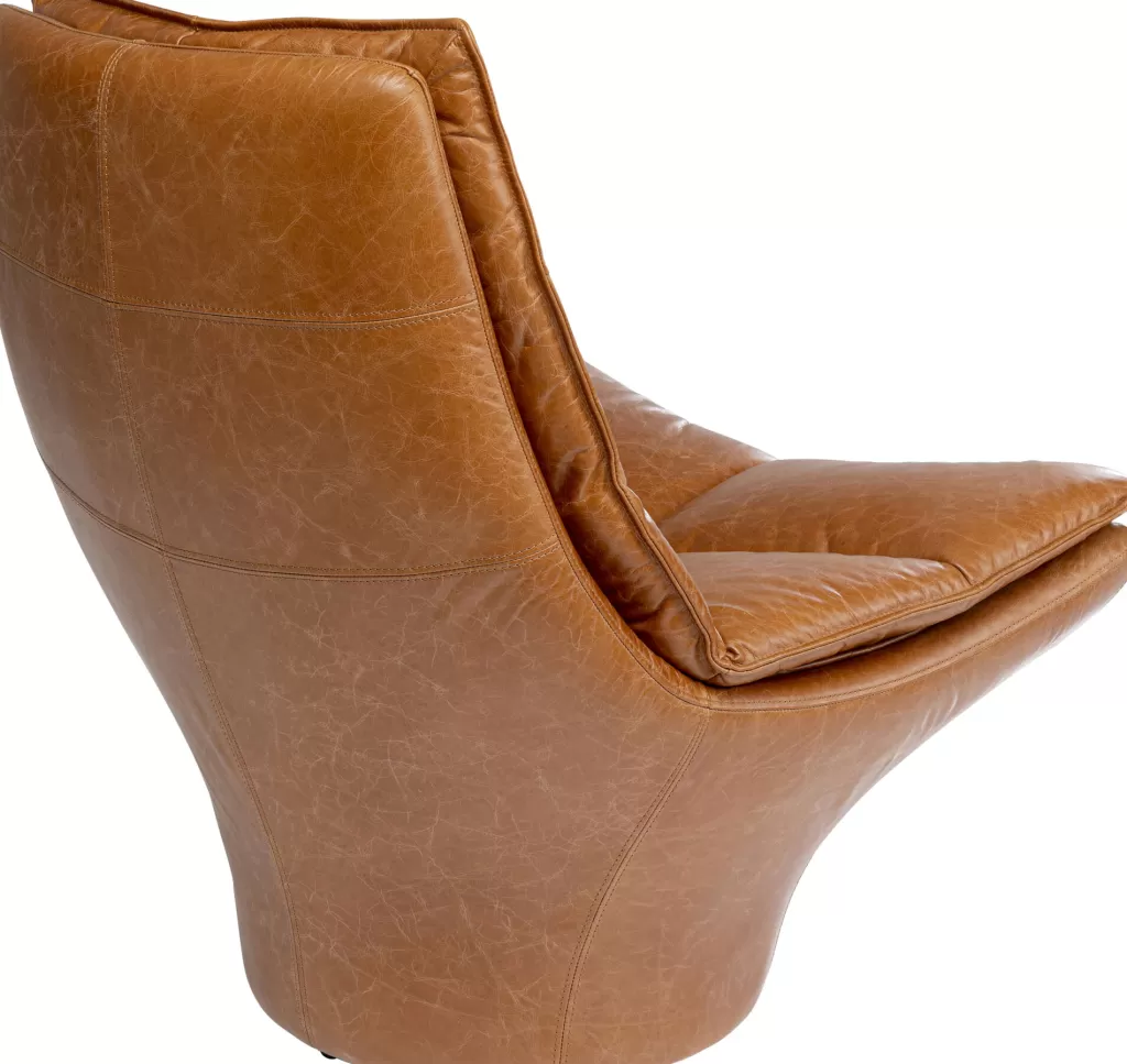 KARE Design - Fauteuil Bridge en Cuir Patiné Brun, Assise Ergonomique pour Salon Cosy