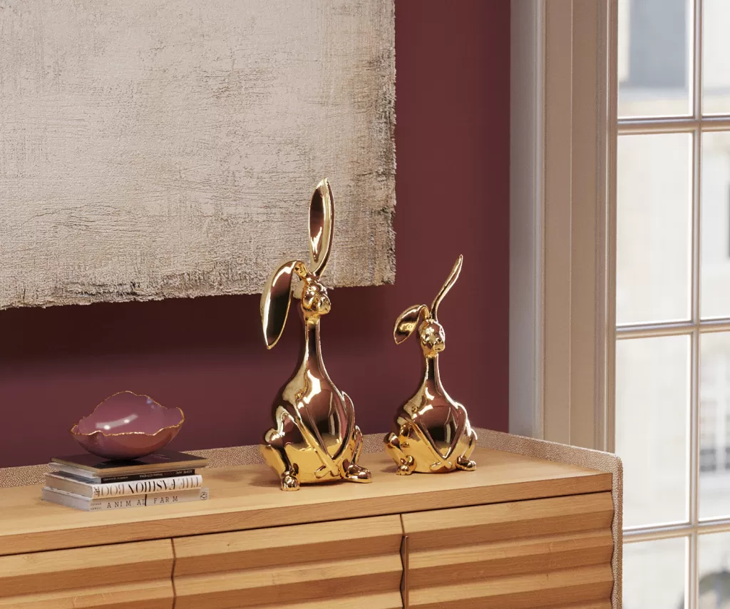 KARE DESIGN - Figurine Mignonne Lapin Pupu en Doré 37 cm - Décoration d'Intérieur Élégante