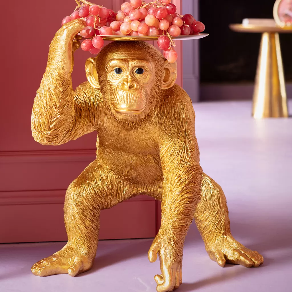Figurine décorative chimpanzé majordome ludique - Design élégant KARE - Pièce unique en finition dorée (52 cm)