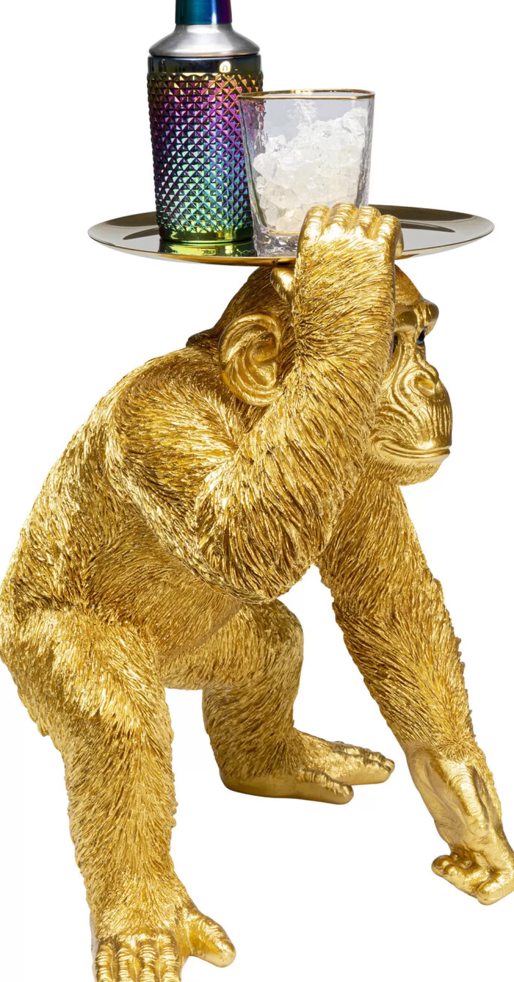Figurine décorative chimpanzé majordome ludique - Design élégant KARE - Pièce unique en finition dorée (52 cm)