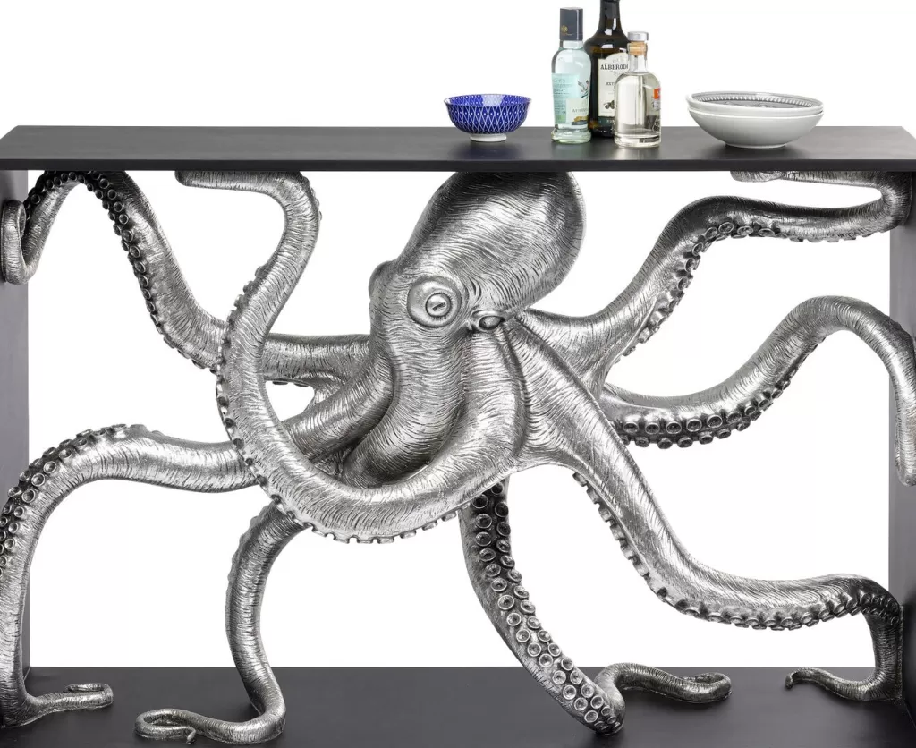 Table Console Design Calmar par KARE - Style Moderne en Noir et Argent, Dimensions 124 x 85 cm