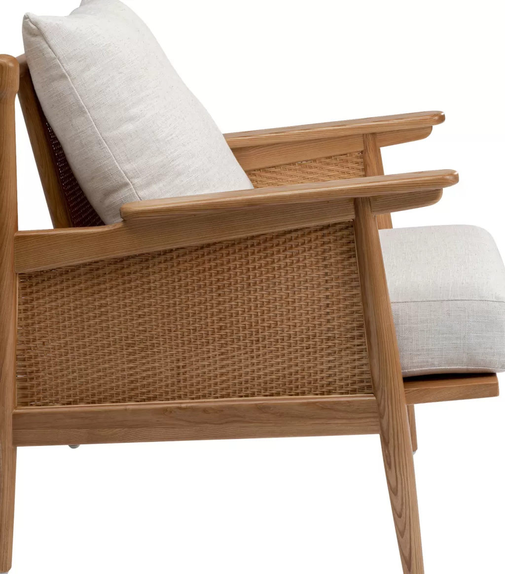 Fauteuil Canné Design Kare avec Accoudoirs – Structure en Frêne Massif et Housse en Tissu Élégant