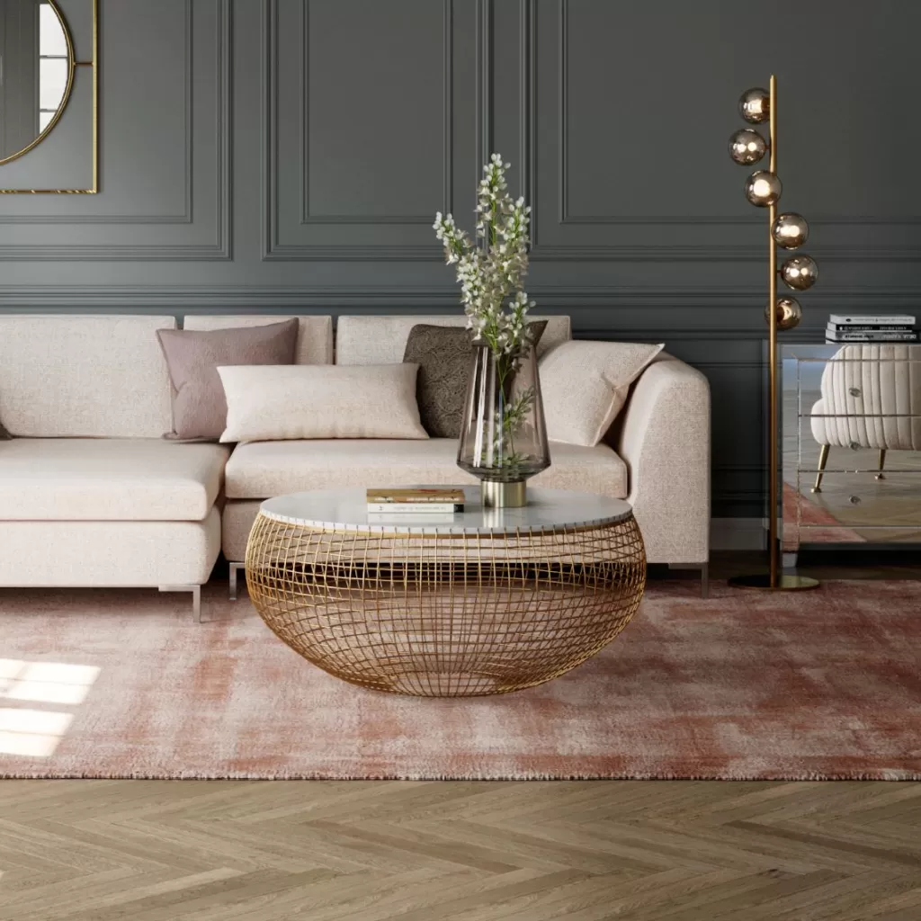 Table Basse Design Cesta en Marbre Doré - Diamètre 100 cm par KARE, Pièce Maîtresse Élégante pour Votre Salon