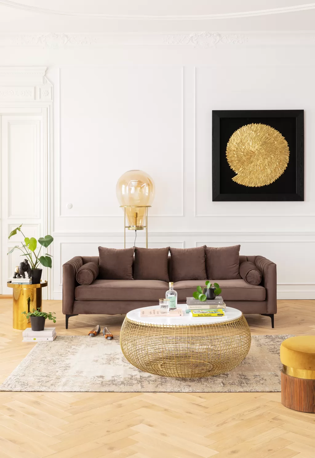 Table Basse Design Cesta en Marbre Doré - Diamètre 100 cm par KARE, Pièce Maîtresse Élégante pour Votre Salon