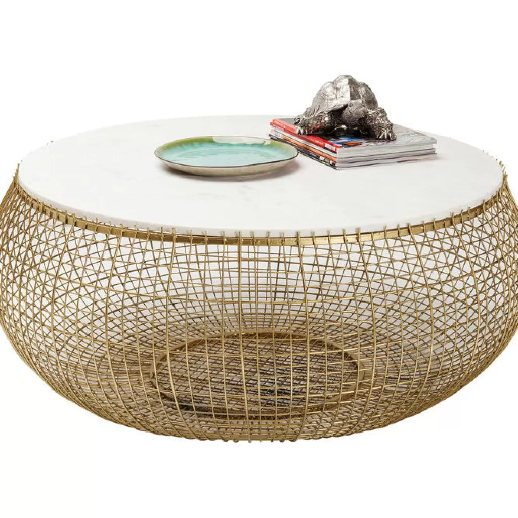 Table Basse Design Cesta en Marbre Doré - Diamètre 100 cm par KARE, Pièce Maîtresse Élégante pour Votre Salon