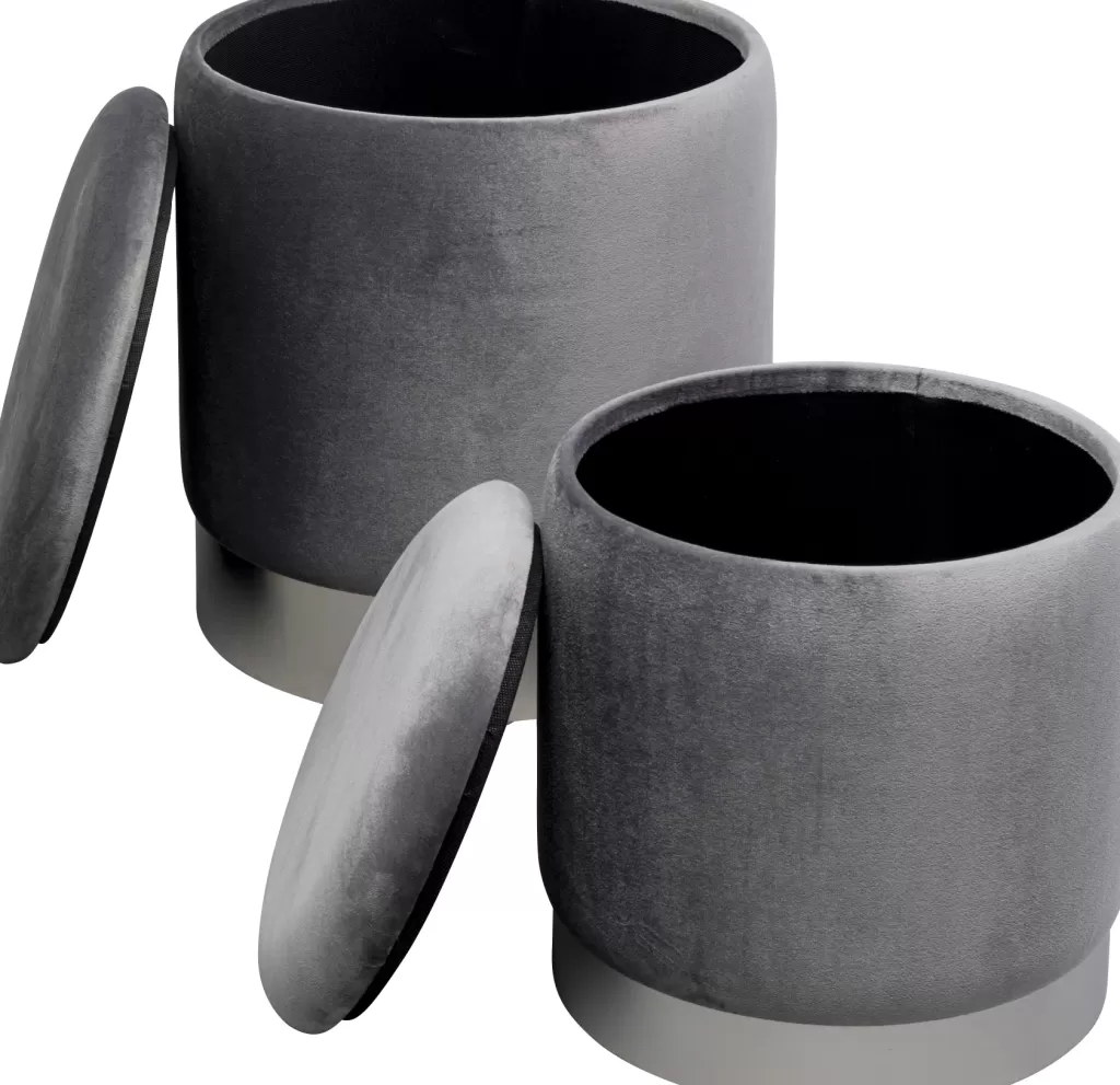 Tabourets de rangement design Cerise par KARE - Duo gris argenté - Assises pratiques avec espace de stockage intégré