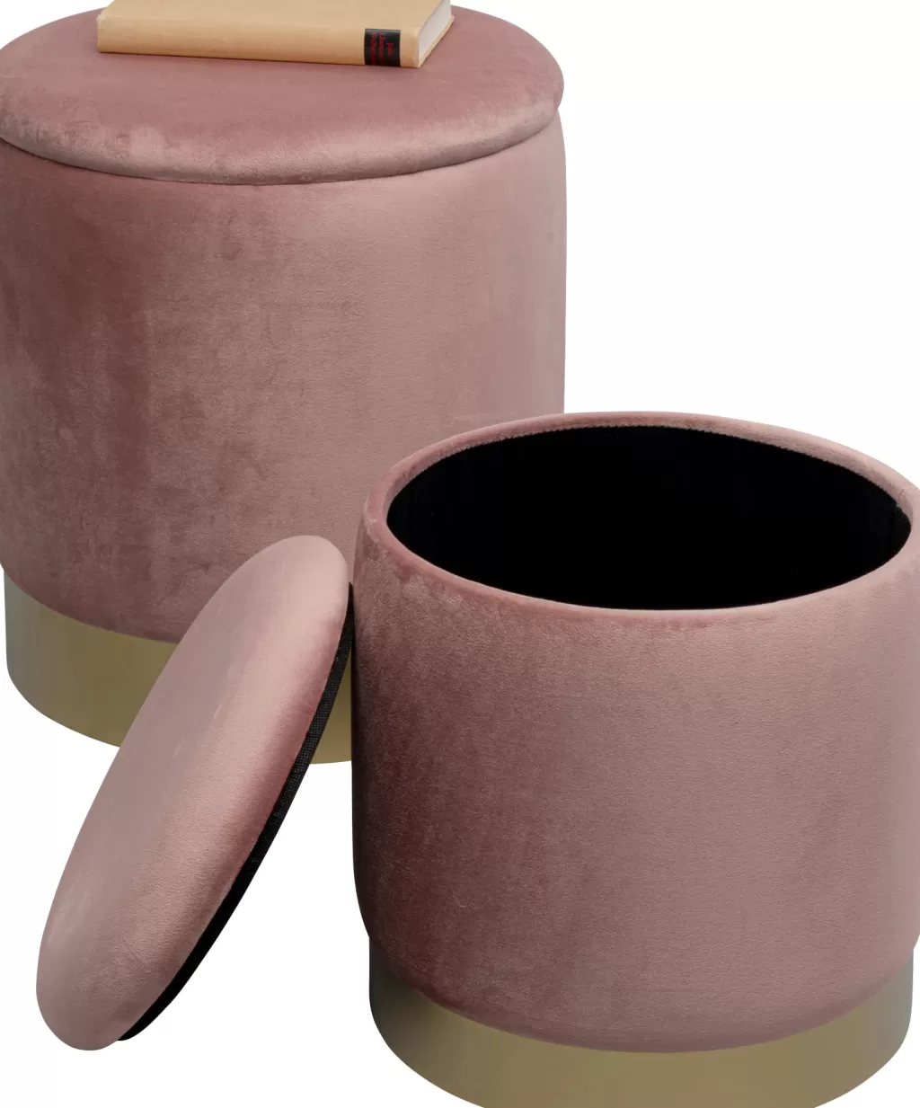 Tabouret de Rangement Design Cerise - Lot de 2 par KARE, Assise Rose avec Pieds en Laiton Brillant