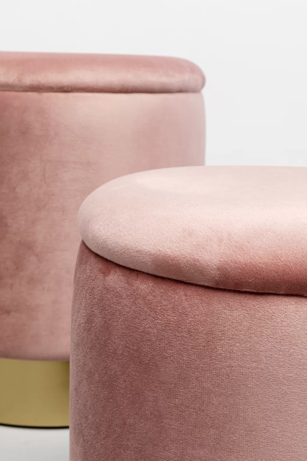 Tabouret de Rangement Design Cerise - Lot de 2 par KARE, Assise Rose avec Pieds en Laiton Brillant