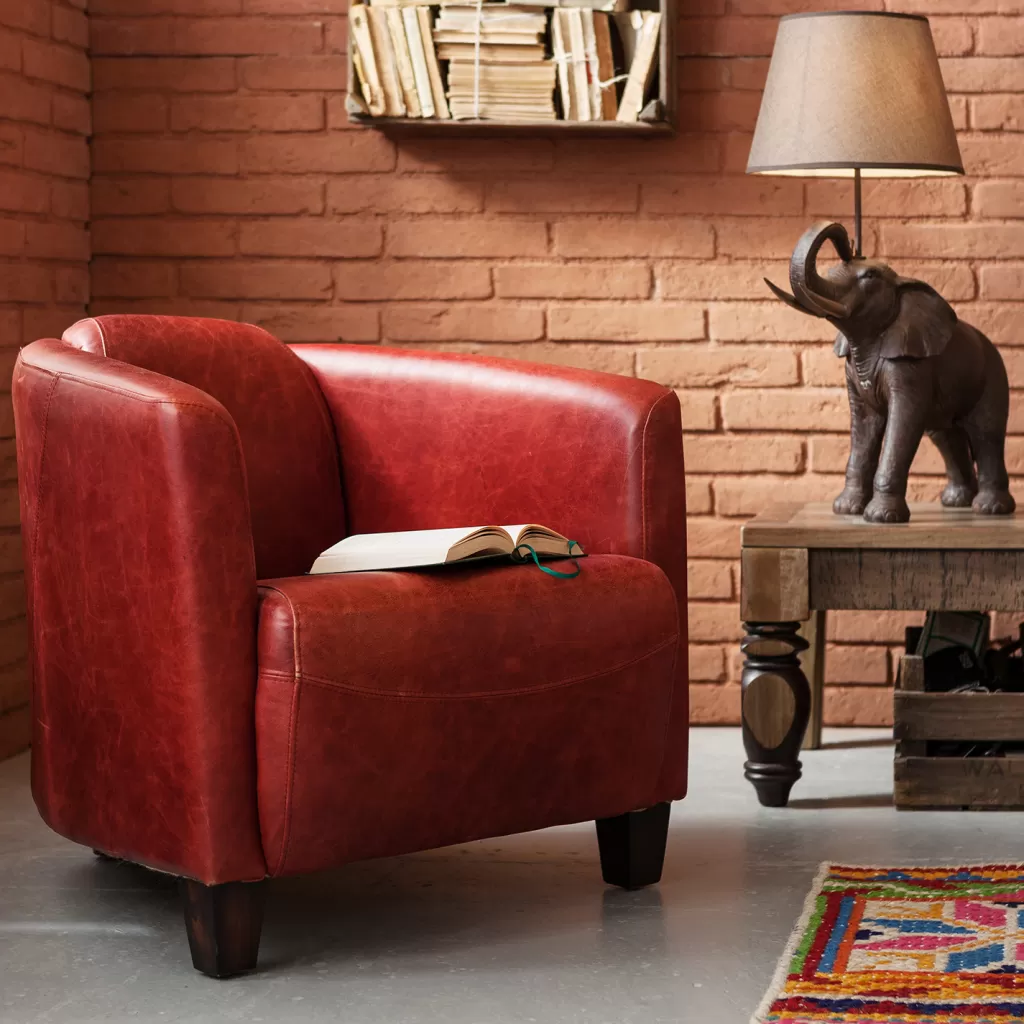 KARE Design - Fauteuil relax « Salon Fumeur » en Velours Rouge - Confort Premium & Design Élégant