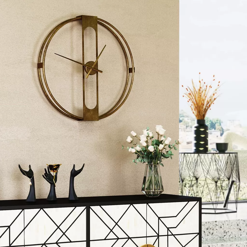 Horloge Murale Design Moderne par KARE - Clip Doré Élégant, Diamètre 60 cm pour Décor d'Intérieur
