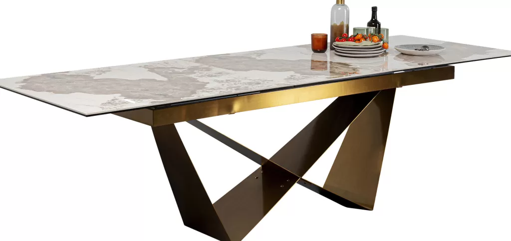 Table extensible Connesso par KARE Design - Plateau en laiton élégant 200 cm (extension à 260 cm) x 100 cm