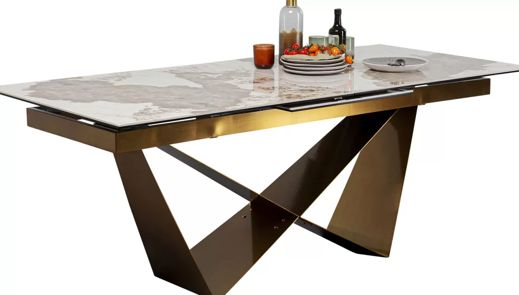 Table extensible Connesso par KARE Design - Plateau en laiton élégant 200 cm (extension à 260 cm) x 100 cm