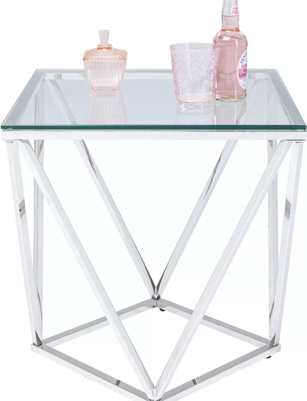 Table Cristallo Design Moderne - Support Élégant pour Salon, Finition Argenté 50x50 cm - KARE Collection