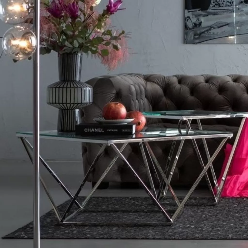 Table Basse Cristallo Design Moderne par KARE - Plateau Argenté 80x80 cm