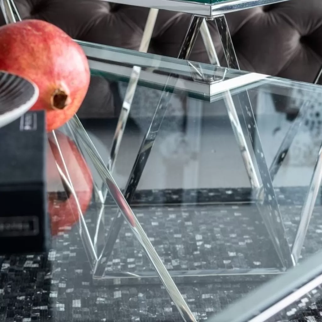 Table Basse Cristallo Design Moderne par KARE - Plateau Argenté 80x80 cm