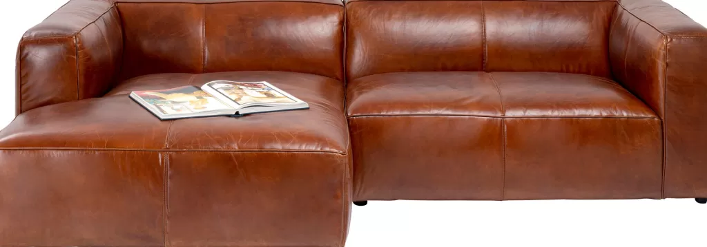 Canapé d'angle Cubetto en cuir véritable marron - KARE Design - Modèle élégant 170 x 270 cm - Confort et design intemporel