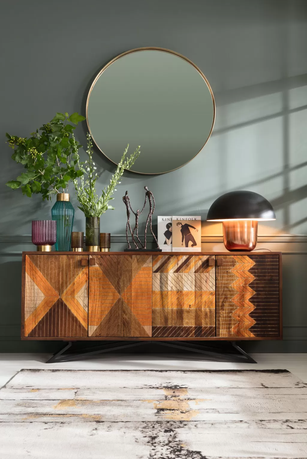 Miroir mural design en laiton vieilli - Courbe MO diamètre 10 cm - Collection KARE édition limitée
