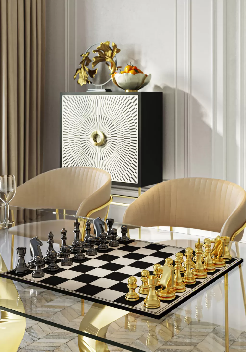 Échiquier Décoratif Moderne KARE Design - Jeu d'Échecs Style Deco 60 cm x 60 cm - Pièce de Collection pour Intérieur Contemporain